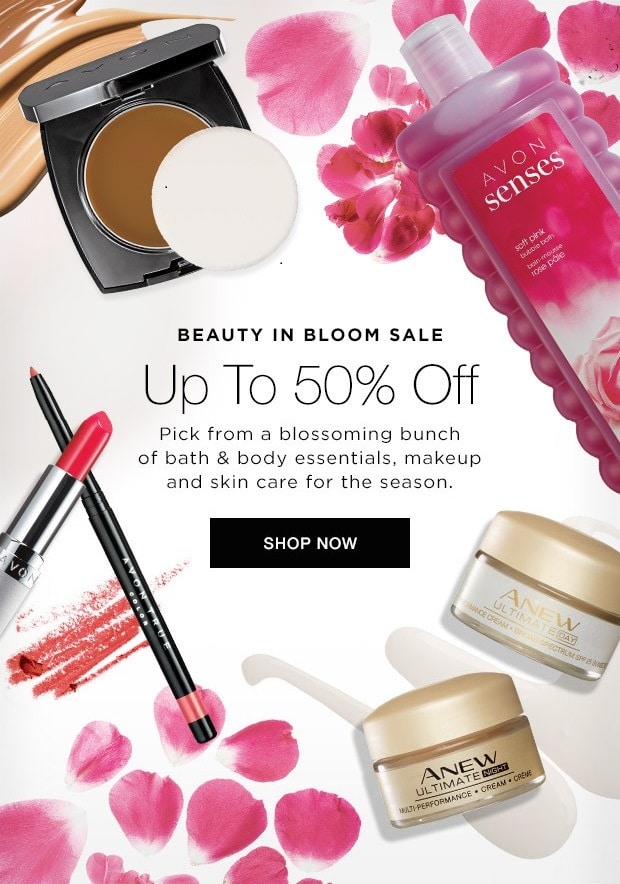 Beauty Essentials Up To 50% Off with Avon's Beauty In Bloom Sale. Pick from a blossoming bunch of bath & body essentials, makeup and skin care for the season.